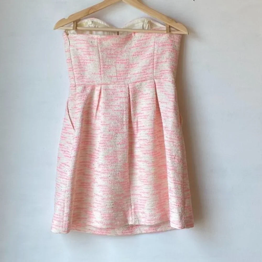 Anthropologie Moulinette Soeurs Tweed Pink & Metallic Strapless Dress Size 4 - Picture 3 of 4